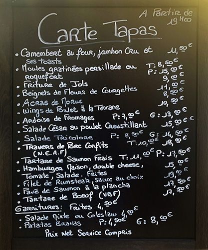 Bar du Caou à Figanières, la carte Tapas